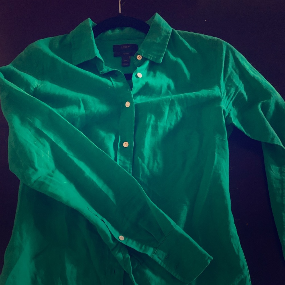 Kelly green linen JCrew button down